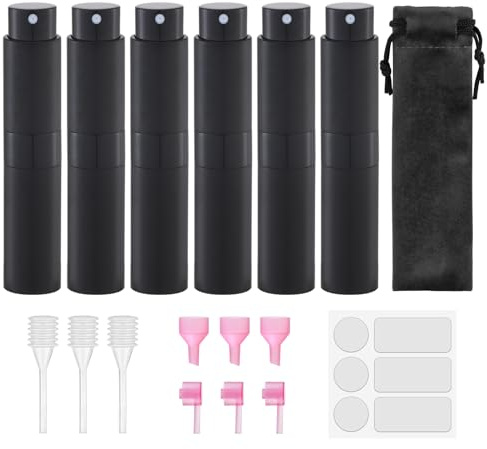 Lulupack 8ml Zerstäuber,Tragbar Nachfüllbar Parfümzerstäuber,Köln Reise Sprühflasche (6 Stück, schwarz)