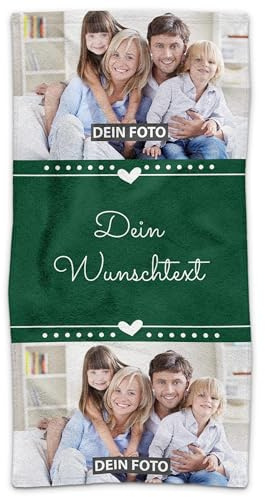 Print Royal PR Badetuch personalisiert mit Foto und Wunschtext - Personalisiertes Badetuch Bedrucken - Persönliches Fotogeschenk für Familie und Freunde | 140 x 70 cm, grün
