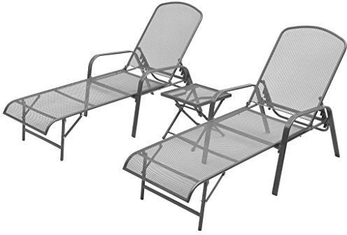 Gaseeto Sonnenliegen 2 STK+Klappbaren mit Tisch Gartenliege Verstellbar Rückenlehne Stahl Saunaliege Anthrazit Liegen Sonnenliegen-Set Stahl Liegestuhl Relaxliege