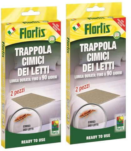 Flortis Trappola cimici dei letti. Kit 2 unità di trappole per cimici dei letti. Intercettatore e controllo cimice del letto. Esca senza veleno pronta all'uso. Efficacia trappola collante fino 90 gg.