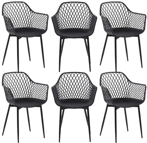 buybyroom Gartenstuhl 6er Set, Outdoor Stuhl mit Armlehne, Armlehnensessel Loungesessel Lehnstühle, Gartenstühle 120 kg belastbar, Schwarz