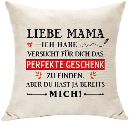 Hasodeo Liebe Mama Kissen Deko Kissenbezug Original Geschenke für Mama Mutter Neue Mama Bonus Mutter Geschenke Idee für Muttertag Weihnachts Geburtstag Geschenke Zierkissenbezüge 45x45 (Liebe Mama)