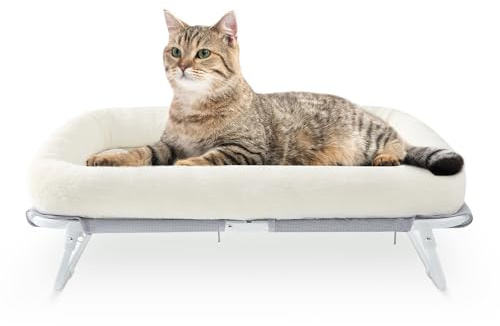 GUUSII HOME Cama Gato Elevada Hamaca Perros Pequeños Amaca per Gatti Plegable Lettino para Gatos Mascota Sofa Gattos con Marco de Metal Interior Exterior Fácil de Montar 64X40X19 cm（Blanco）