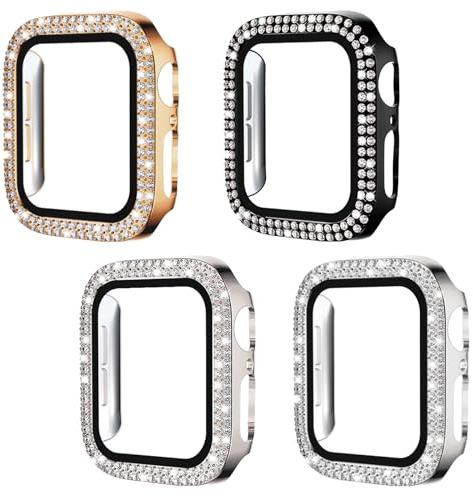 Embhlitfe 4 Pack Apple Watch Protective Case Women Bling Screen Protector with Diamond HD Anti-Scratch apple watch Screen Protector for iWatch 7 8 9 4 5 6 SE for Women Girls (40mm（4/5/6/SE）)