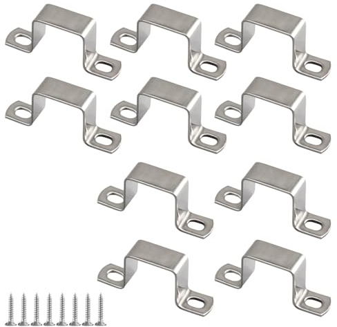 (10 Pieces) 25x25mm U-Shaped Hose Holder Square Support 304 Stainless Steel Tube Brackets Come with Stainless Steel Self Tapping Screws