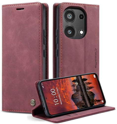 Phernykas Handyhülle für Xiaomi Redmi Note 13 Pro 4G(Non per 5G) Hülle, Premium Leder Klapphülle Flip Case mit Standfunktion und Kartenfach Handytasche Hülle Wallet Case Stoßfeste Schutzhülle, Weinrot