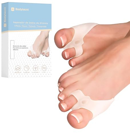 Bodytecni® Corrector de Juanetes con Separador de Dedos Ajustable | MEGAPACK 10 Uds Separadores Dedos de Pie de Silicona 0% BPA | Corrector Hallux Valgus y Dedos Superpuestos | Protector para Juanete