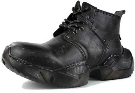 OSSTONE Retro Botas para Moto Vintage Botines Hombre de Invierno Piel Zapatos Combate Militares Cremallera Boots OS-5008-S-1，Negro Retro，Size:EU41