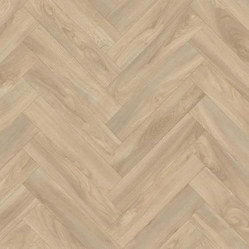 Premium Herringbone Wood Effect Vinyl Flooring, slip resistant vinyl roll flooring for kitchen, bathroom, hallway, living space in 2, 3 and 4 metre widths (Briarwood, 7m x 2m)