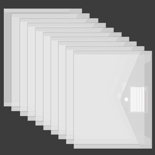 10 Stück Dokumententasche A4, Wasserdichte Dokumentenmappe A4, Sammelmappen mit Etikettentasche, Mappen für Dokumente Organisieren, Bürobedarf, Hausaufgaben (Transparent)