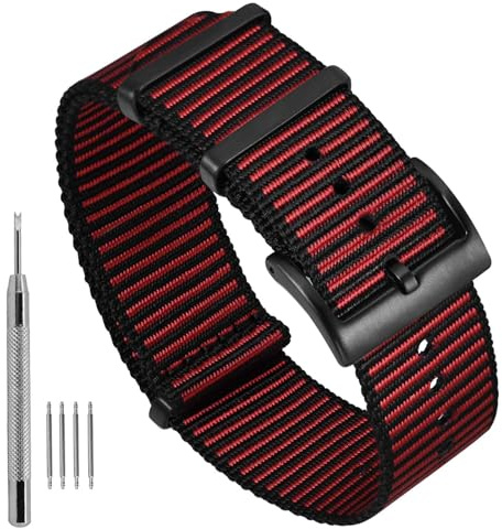 Ayadoo Militär nylon klockarmband för män och kvinnor, ett stycke ersättningsband 18 mm 20 mm 22 mm, 20mm, Nylon, Ingen ädelsten