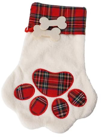 PGORSDOR Personalisierbare bestickte Weihnachtssocken, personalisierbarer bestickter Weihnachtsstrumpf mit Namen, personalisierte Weihnachtsstrümpfe, personalisierter Strumpf (rote Hunde-Fußabdrücke)