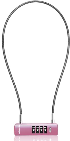 UP Security Kabel-Kombinationsschloss für Kühlschrank, 4-stelliges Zahlenschloss für Außenbereich, Zauntor, Reisekoffer, dünnes Drahtschloss mit Code für Spind, Fahrrad (60 cm Kabel, Pink)
