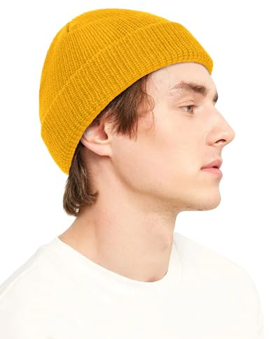 Kiiwah Unisex Berretto in Maglia, Berretti Invernale Uomo Donna, Slouchy Fisherman Beanie, Cappello Invernale Termica (Nero/Grigio/Giallo)
