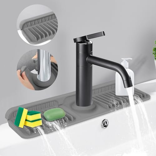 Dolic Tappetino paraspruzzi per lavello da cucina, inclinazione 7°, tappetino per rubinetto per lavello da cucina (Dark Grey, 17.6x 5.5)