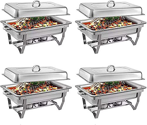 HGJHJJHK Stainless Steel Chafing Dish Buffet Set, Full Size Chafer Dish Food Warmer Complete Set with Water Pan, Food Pan, Fuel Holder And Lid for Parties Buffets, 9L,1PCS (Color : 4pcs) Decoration