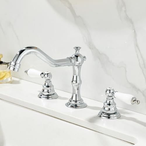 Rubinetto miscelatore vintage cromato a 3 fori con doppia leva maniglie in ottone per lavabo da bagno per acqua calda e fredda