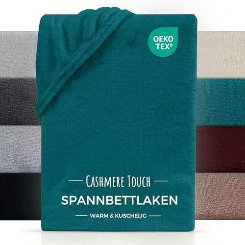 Carpe Sonno Cashmere Touch Spannbettlaken 160x200cm Winter - Kuschel Bettlaken 160 x 200 - Warmes Spannbetttuch 160x200 - Plüsch Spannbetttücher Flauschig - Grün Petrol