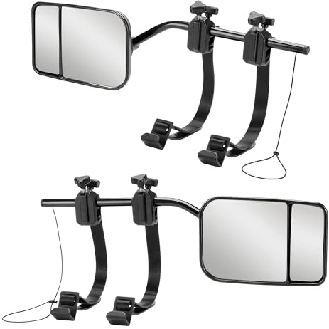 Espejo Retrovisor Extensible Universal Ajustable con Doble Soporte Espejo Doble Convexo Multi-ángulos para Remolque Furgoneta Camion Tractor 2 Unidades Color Negro 2 Bolsas de Almacenamiento incluidas