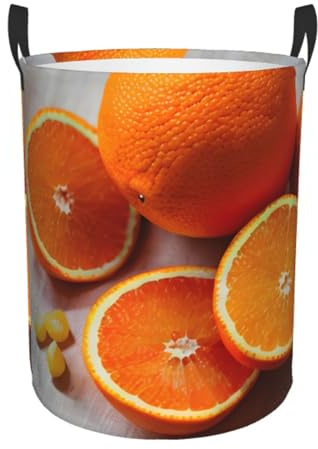 Cesto portabiancheria con stampa di frutta arancia fresca con manico, scatola portaoggetti pieghevole rotonda per riporre vestiti giocattoli regalo