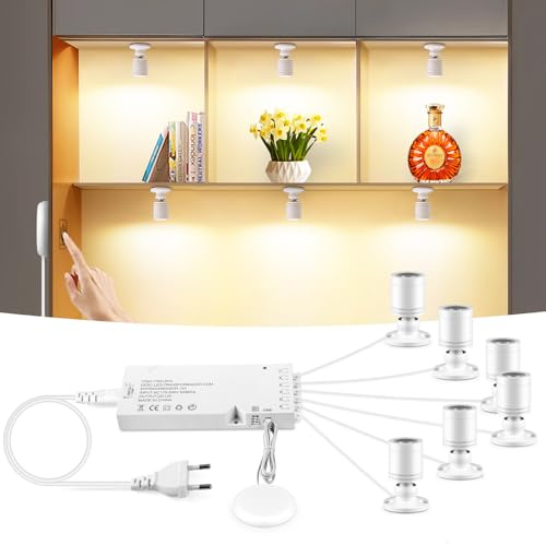 6 Stück Mini LED Strahler,Wärmeweiß Mini led spot,360° Schwenkbar Schrankstrahler Mit Berührung und Hand Sweep Dimmer Schalter Kit für Shelves,Regal,Vitrinen Beleuchtung,Vitrinen,Schmuckschränke