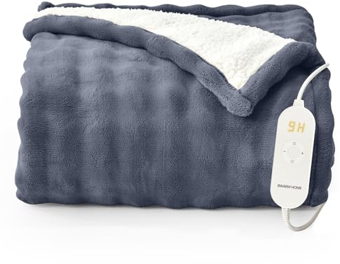 Heizdecke 130x180 cm, Heizdecke mit Abschaltautomatik, Wärmedecke mit 9 Heizstufen und 10 Stunden Timer, Speicherfunktion Überhitzungsschutz Elektrische Kuscheldecke für Bett, Büro (Dunkelgrau)