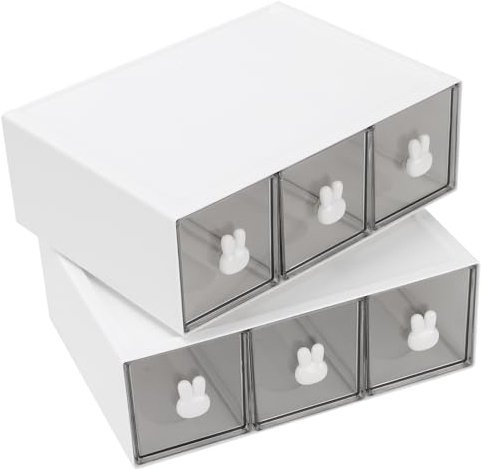 SINJEUN 2 Stück Stapelbare Teebox mit 3 Schubladen, Weiß Kunststoff Teebeutelbox mit Aufkleber, 23 x 17 x 8 cm Teebox Schubladenbox für Aufbewahrung Tee, Kaffee, Küche, Bad