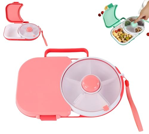 Kinder Snackbox mit Fächern und Deckel, Snackbox mit fächern, Multifunktionale Baby Snack Spinner mit Tragbarem Box Set, Sicher Versiegelter Snackteller für Kleinkinder, Zuhause (rosa)