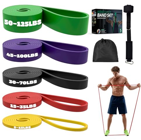 Adostob Resistance Bands Set with Door Anchor, Multi-Levels Pull Up Assistance Bands, Exercise Bands for Working Out, Stretching, Muscle Training, Physical Therapy (Men/Women)