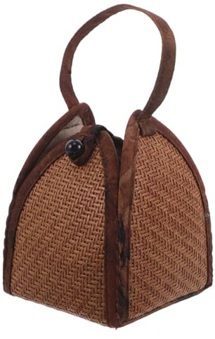 Garneck Portable Rattan Tea Cup Holder with Thick Fabric Protection and Handle Handwoven Tea Bag Organizer for Outdoor Travel and Picnic Sessions