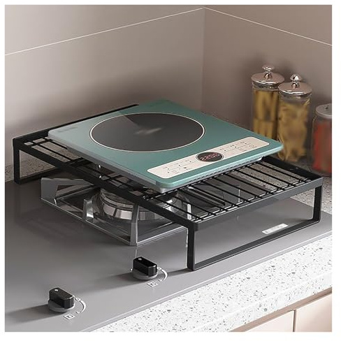 tapa encimera gas Soporte abierto de acero al carbono para placas de gas, soporte perforado para placas de inducción, estante para fogones de encimera(Black,45x35x12cm/17.7x13.8x4.7in)