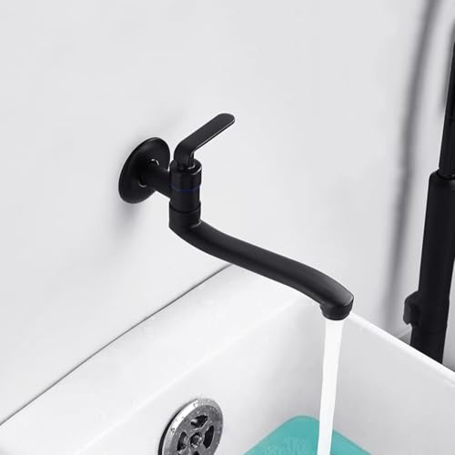 Robinet Lave Main Eau Froide Noir 180° Rotatif Mitigeur Mural Salle de Bain Poignée Unique,noir