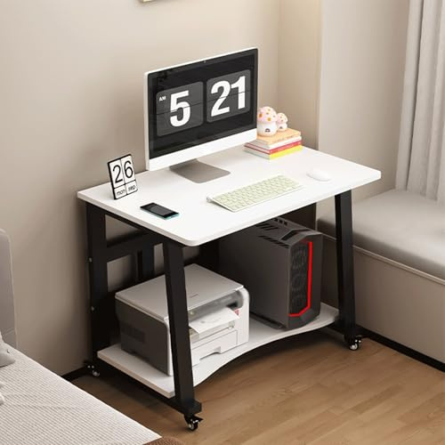 JixCJHj Escritorio, Mesa de Ordenador,escritorios esquinero，Mesas de Trabajo，de fácil manejo，con estantes de Almacenamiento，para Estudio,Oficina,Gaming,Dormitorio(White,90 * 55CM/35 * 22IN)
