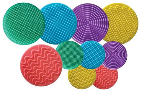 VIRTUENITY 10pc Sensory Silicone Mats. 5 Large (25cm) & 5 Small (14cm) | Colourful Stepping Stones for Autism, ADHD, Special Needs | Flexible, Washable, Portable Ideal for Schools & Home