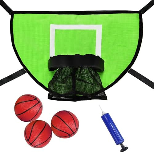 Lawnrden Runder Trampolin-Basketballkorb mit Pumpe und 3 Minibällen Universal-Trampolin-Basketballkorb-Aufsatz für Kinder|