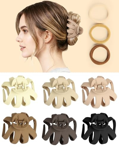 lulir Pinzas Pelo Mujer 6 Piezas, Pinzas Pequeñas Antideslizantes, Mini Clips Cabello Diseño de Ocho Garras, Fuerte Sujeción para Cabello Grueso o Fino, Set con 3 Gomas para Uso Diario/Oficina/Moda