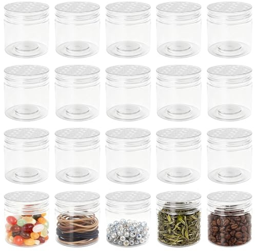 Bofanze 20 Pièces 100ml Petit Pot en Plastique Transparent Récipient | Compact, rond, transparent, avec couvercle, pour les bonbons, les céréales, les confitures, les perles