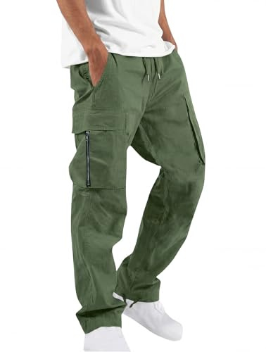 Volemo Pantalon Cargo Homme Poches Multiples Taille Élastique Cordon de Serrage Travail Décontracté