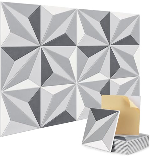 JAMELO Acoustic Panels Self-Adhesive, 12 Pack Sound Proofing Panels | 30x30cm, 11.6 sq.ft Coverage, 150kg/m³ High-Density, Soundproofing for Home Studio Gaming, Multicolor - 3D Visual effects