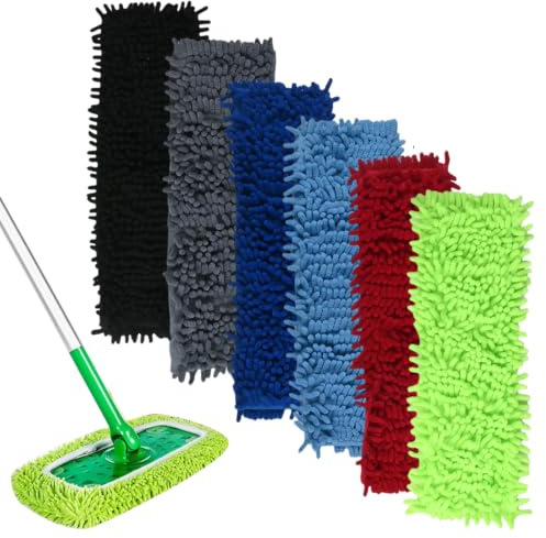 Novocloud 6 Piezas Recambio para Mopa de Microfibra, 40x12cm Chenilla de Microfibra Reemplazo Mop Multicolor Recambios de Mopa Lavable para Baldosas Suelos Laminados