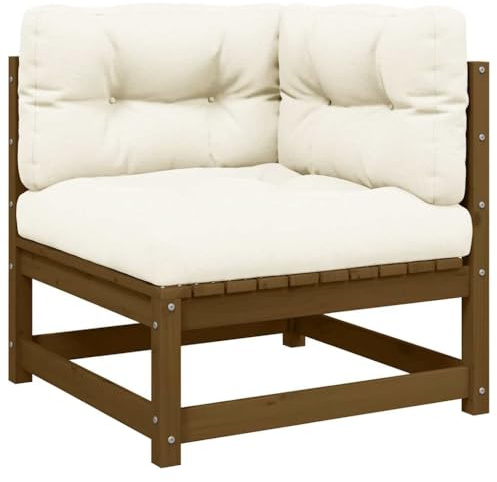 Qnhdfrt Garten-Ecksofa aus massiver Kiefer 70 x 70 x 67 cm Honigbraun mit Creme Kissen modularer Outdoor Sitzplatz Robustes Holz loungesofa für Balkon Terrasse Garten