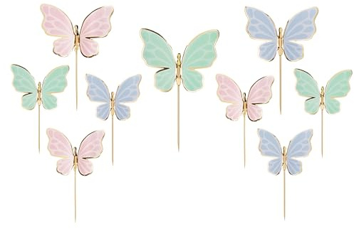 Cake Topper Schmetterlinge – 9 Kuchenstecker Blau Grün Rosa | Schmetterling Tortendeko für Geburtstag, Mädchengeburtstag, Hochzeit, Baby Shower, Taufe, Cupcakes & Frühlingsparty