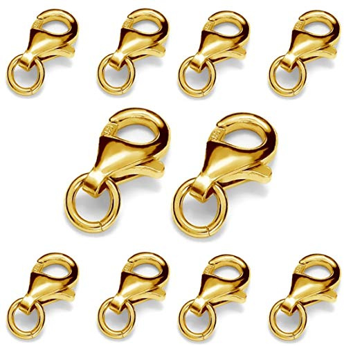 My-Bead Karabinerverschlüsse 925 Sterling Silber vergoldet 18K Gold 9mm (11mm) Kettenverschlüsse Ketten Armbänder Ersatz & Reparatur Karabinerhaken DIY (10 Stück)