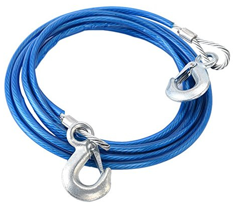 FAST WORLD SHOPPING ® Cavo Traino 4 Metri Fune Da Rimorchio In Acciaio Spessore 10Mm Corda Emergenza Ganci Per Trainare Argano Sos Auto Furgoni Peso Traino Massimo 5000 Kg