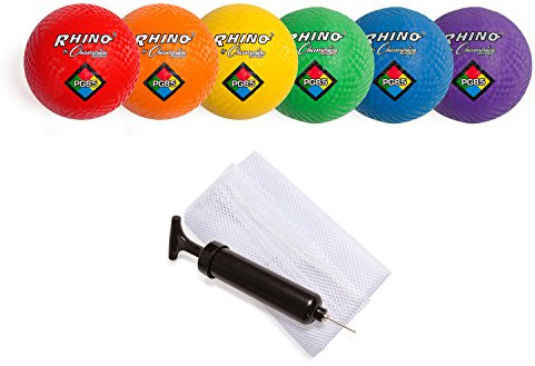 Champion Sports Rhino Playground Ball Set, 8.5D -Two-Ply, Nylon Wound - Set of 6 Colors With Bag and Pump