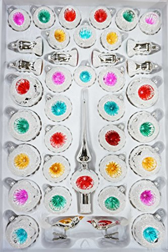 Navidacio 39 TLG. Glas-Weihnachtskugeln Set in Hochglanz Vintage Silver Style - Christbaumkugeln - Weihnachtsschmuck-Christbaumschmuck-Reflektorkugeln-Reflexkugeln-Reflector Balls-