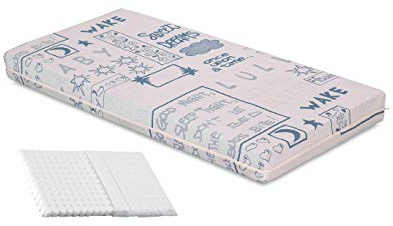 EVERGREENWEB Blå madrass 60 x 125 cm för barnsäng 10 cm hög + gratis kudde, antikvävning med naturlig bomull, avtagbart örngott. Allergitestad, tvättbar | PIMPY