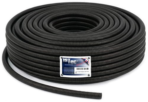 100m Non-Split Corrugated Cable Conduit Ducting 20mm External 14mm Internal Diameter Hose Pipe TV Coax Electric Wire Channel Car Loom Fish Pond Low Voltage Power Socket Marine Lead Burial 100 Metre