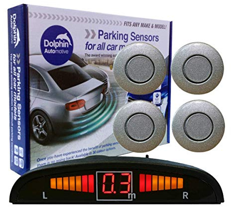 Dolphin DPS450 omvända parkeringssensorer i 32 färger 4 ultraljudsradar-sensorer kit ljud och displayvarningssystem matt och glansig svart +30 fler färger, Grå
