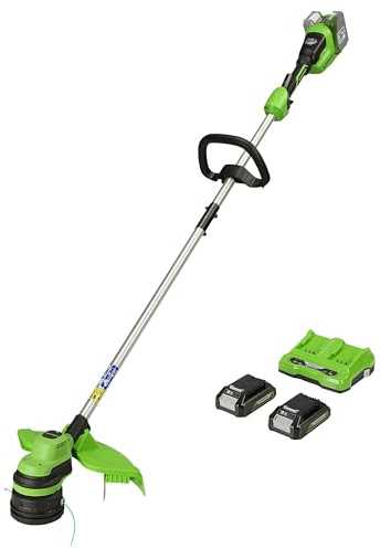 Greenworks Akku-Rasentrimmer 48V (24V x 2) 33cm mit 2 Akku 2Ah und Ladegerät, 2mm Faden, Hi/Low-Modus, Stoßgeführte Schneidkopfvorrichtung GD24X2LTK2x